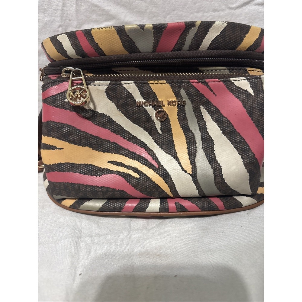 Michael Kors Slater Medium Metallic Zebra Logo Sling Fanny Pack Purse Crossbody - Picture 2 of 15